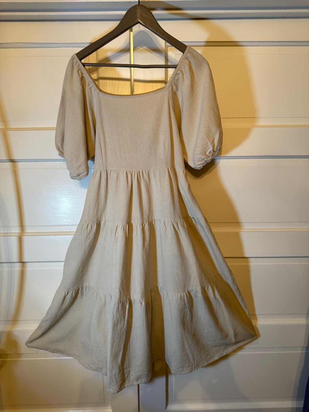 Cottagecore Milkmaid Tiered Dress Neutral Puff Sleeve Midi coquette